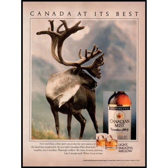 1990 Canadian Mist Whiskey Canada At It's Best Vintage Print Ad Elk Mountain Art - Picture 1 of 1